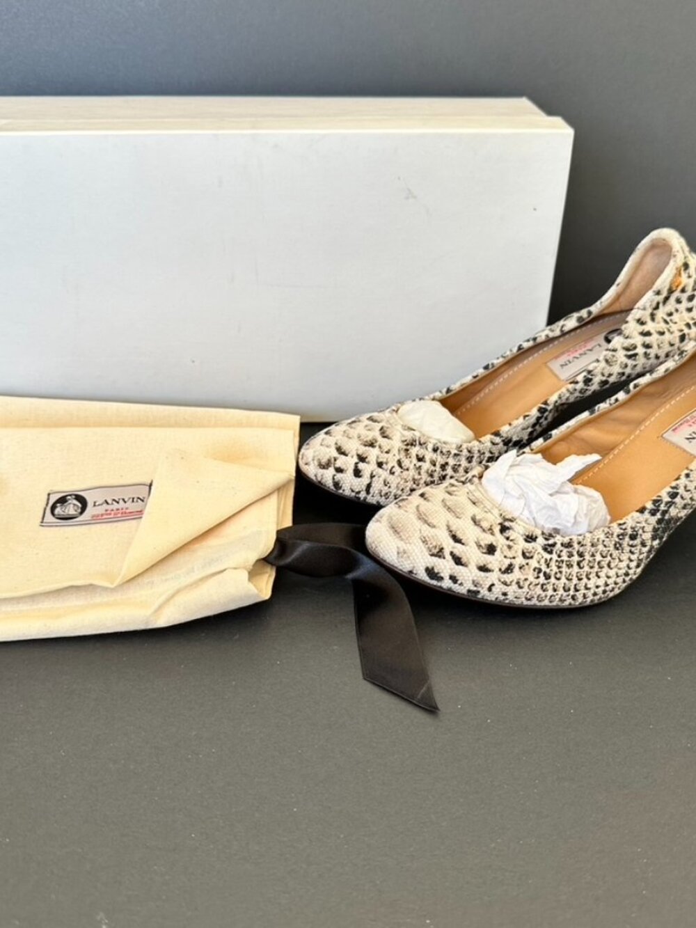 Lanvin Beige/Brown Python Print Canvas Pumps Size 37.5
